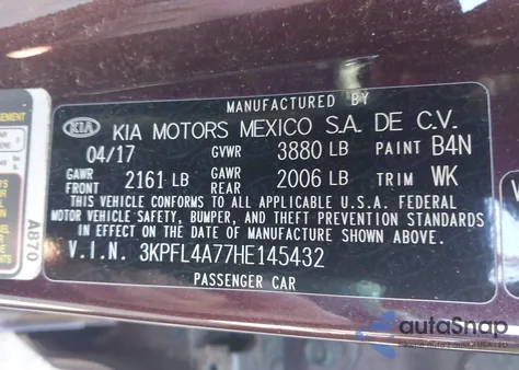 2017 Kia Forte Lx z USA, uszkodzony, nr VIN 3KPFL4A77HE145432